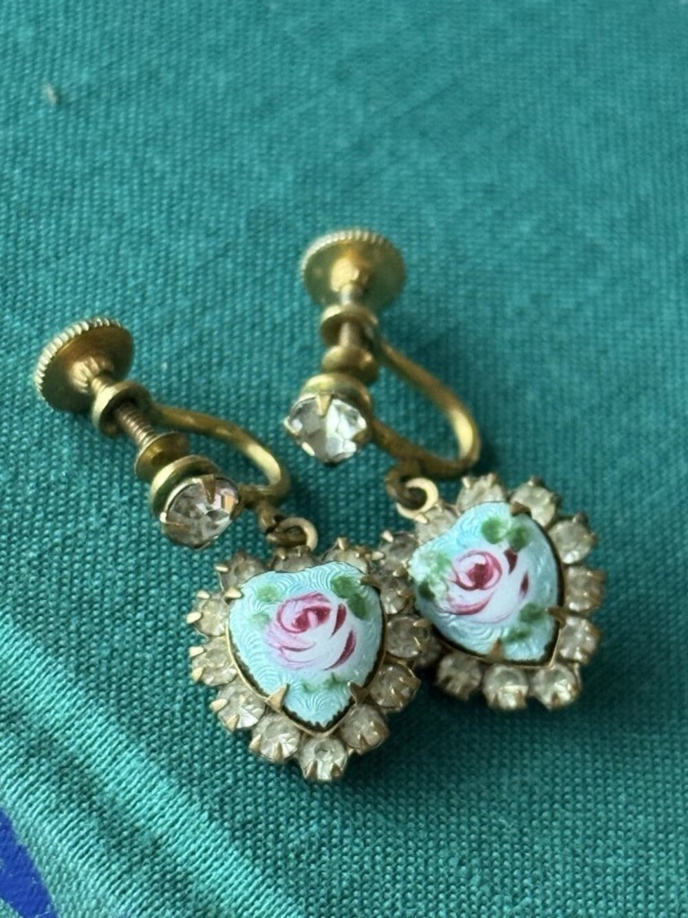Beautiful Vintage Guilloche Heart Earrings, Screw back